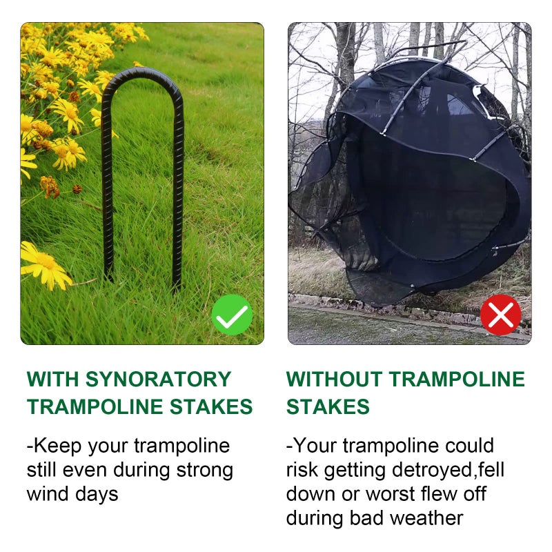 synoratory Trampoline Stakes Anchors High Wind Heavy Duty 12inch U Type Safety Trampoline Wind Stakes Galvanized Steel (4Pcs, Black) - Image 3